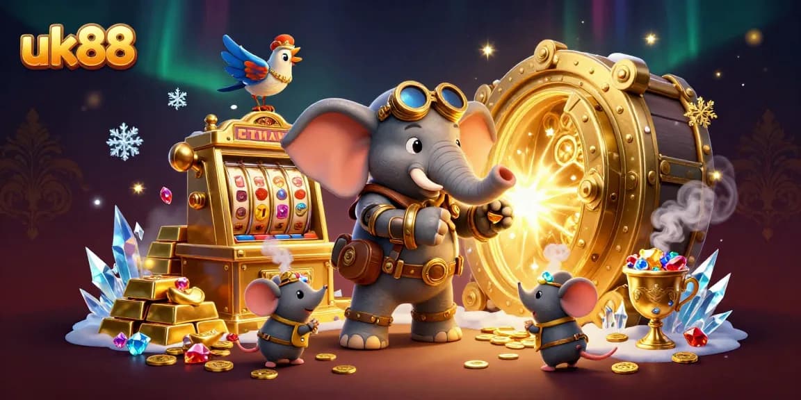 Experience the excitement at uk88 with a steampunk elephant winning at the slot machine.