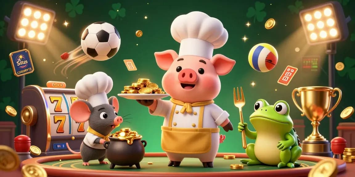 Experience vibrant gaming action with Situs LUXURY12 featuring cartoon characters and dynamic casino elements.