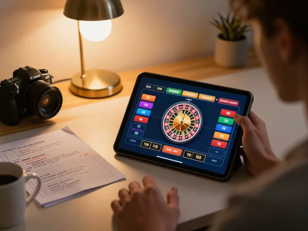 Player engaging in online roulette at home, showcasing hay88x gaming strategies in action.
