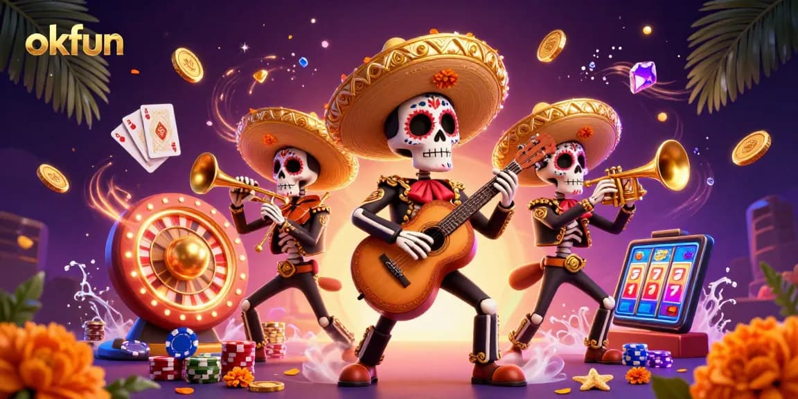 Experience thrilling slots and games at okfun with vibrant mariachis and casino elements.