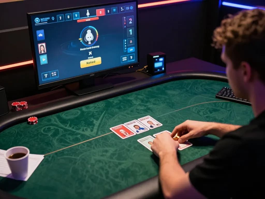 mm88 players engaging in an intense online poker game, showcasing strategic decisions and vibrant gameplay