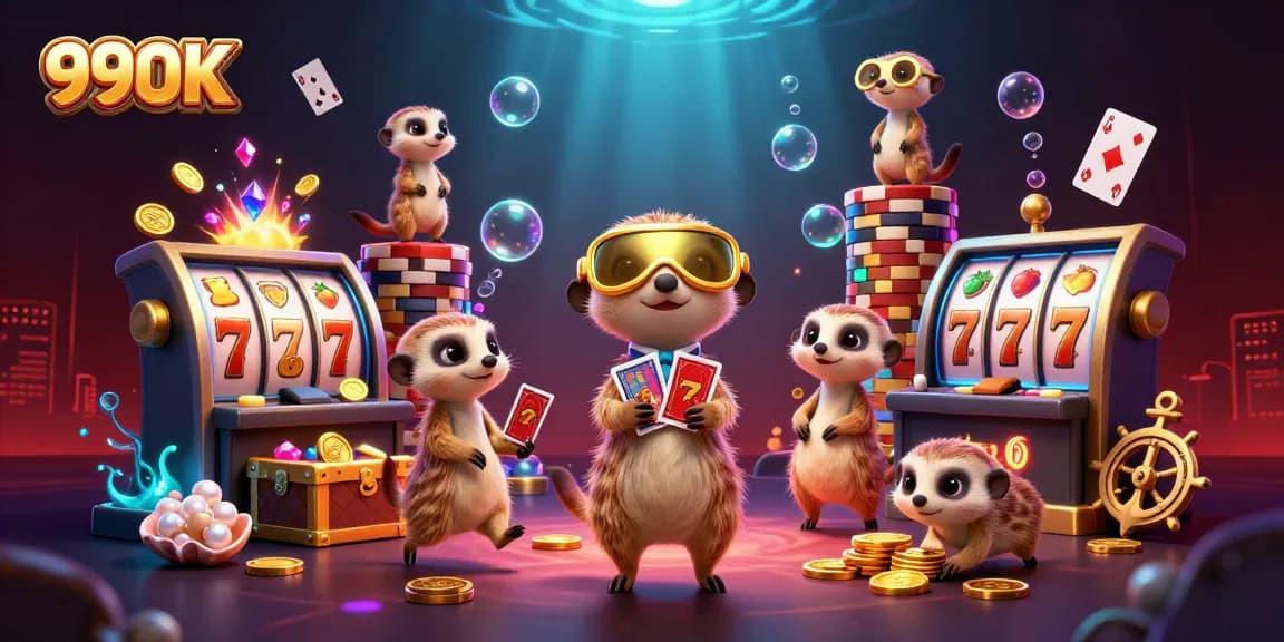 Enjoy thrilling casino action with 99OK's meerkat-themed gaming scene, capturing excitement and fun.