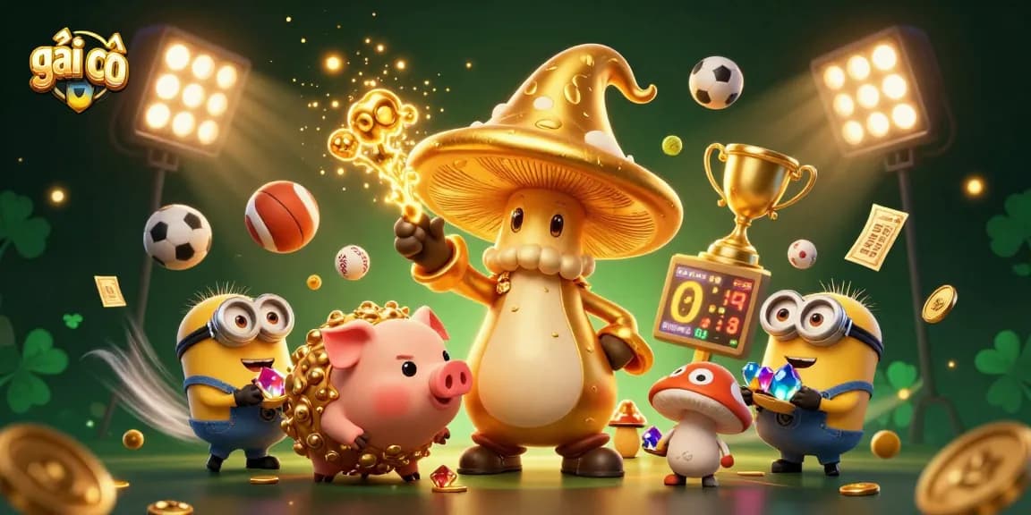 Engage with a dynamic gambling scene showcasing gái gọi amidst magical elements and vibrant sports icons.