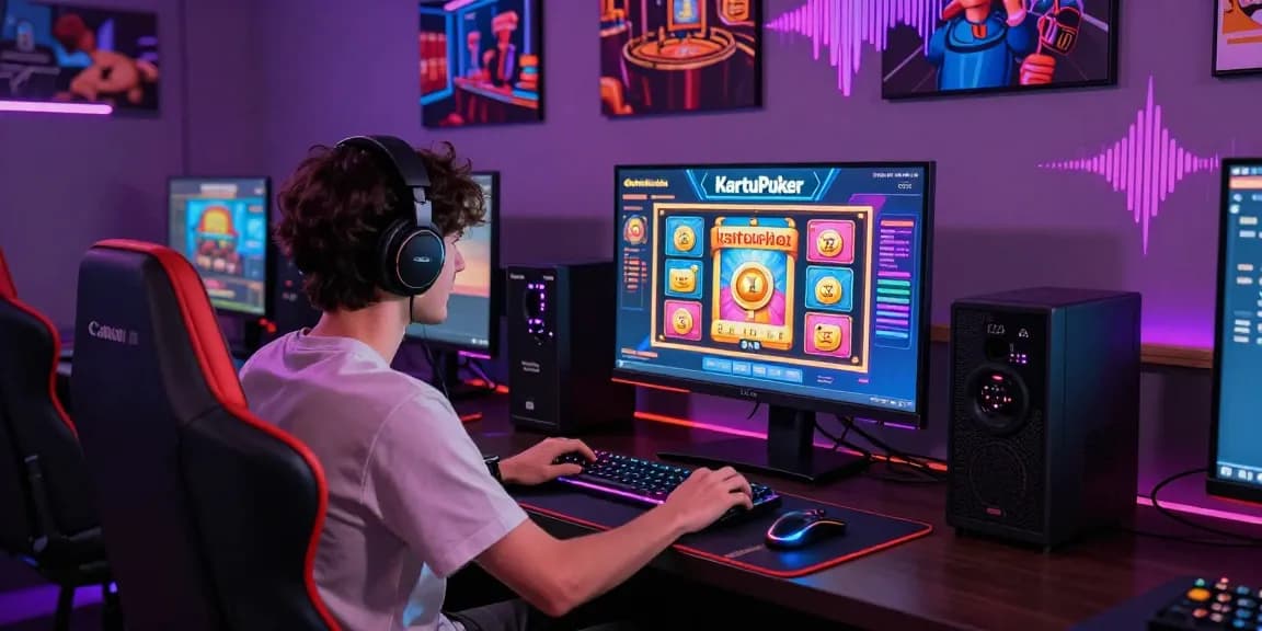 Enthusiastic player engaged with the Link Slot Gacor Kartupoker game on a vibrant digital screen.
