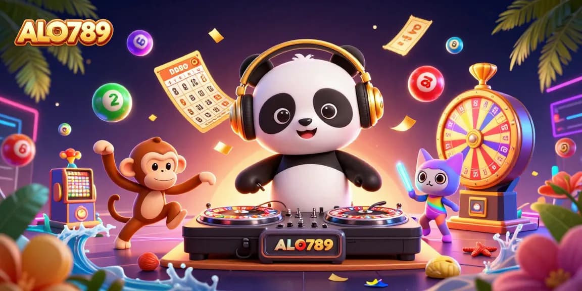 Experience the thrill of ALO789 with engaging gameplay surrounding a lively DJ panda and playful characters.