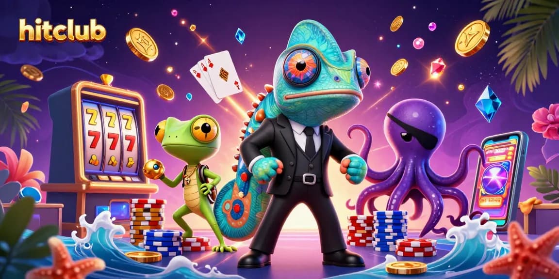 Experience hitclub excitement with a vibrant 3D casino scene featuring dynamic characters and games.