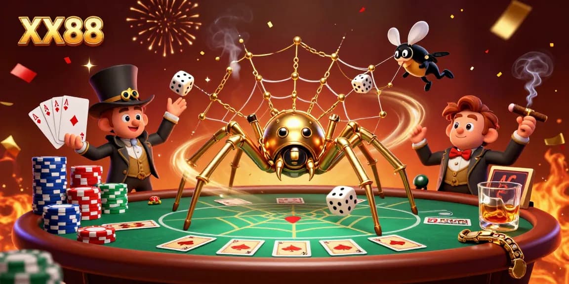 Spin to win with the captivating scene of XX 88 revealing golden poker chains and lucky dice.