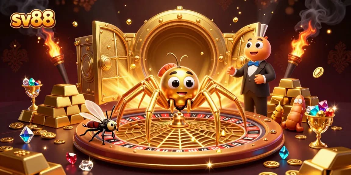 Engage with sv88's thrilling casino action as a fly bets while a golden spider spins the roulette web.