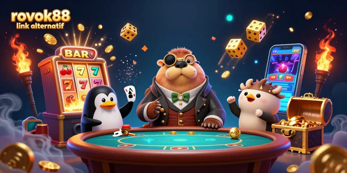 Engage with the vibrant rokok88 link alternatif scene featuring a jolly walrus at an underwater poker table amidst dazzling casino elements.