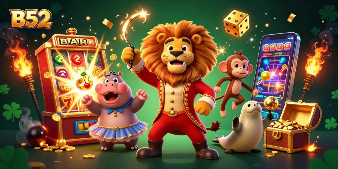 Experience B52's jackpot thrill with lively characters and explosive casino elements in action