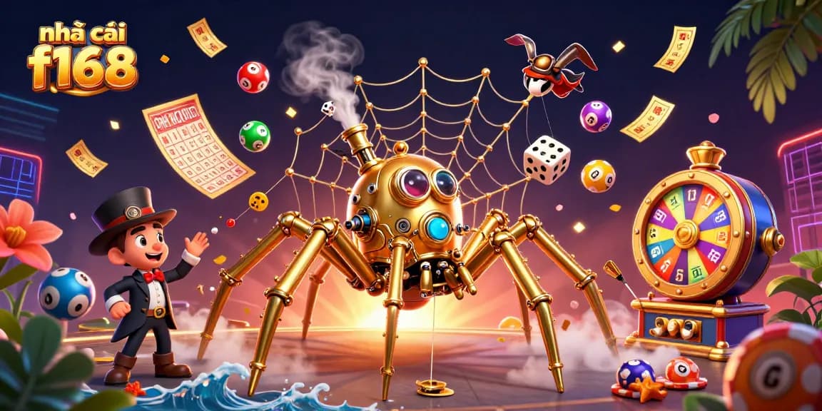 Engage with the excitement at nhà cái f168 as a golden spider entangles dice in a web of fortune.