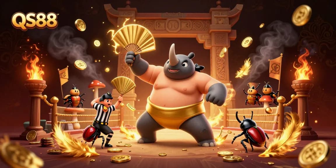 Experience thrilling gaming action at QS88 with dynamic casino-themed 3D illustration.