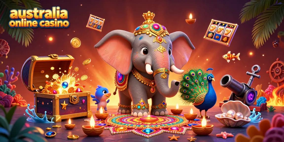 Experience vibrant gaming action at australia online casino with a Diwali-themed celebration and dynamic casino elements.
