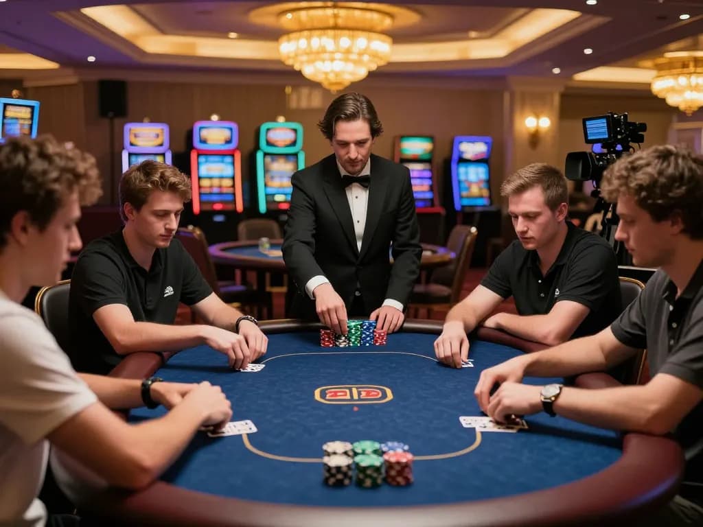 Engaging poker gameplay at a casino featuring badak178 players assessing their strategies with vibrant chips