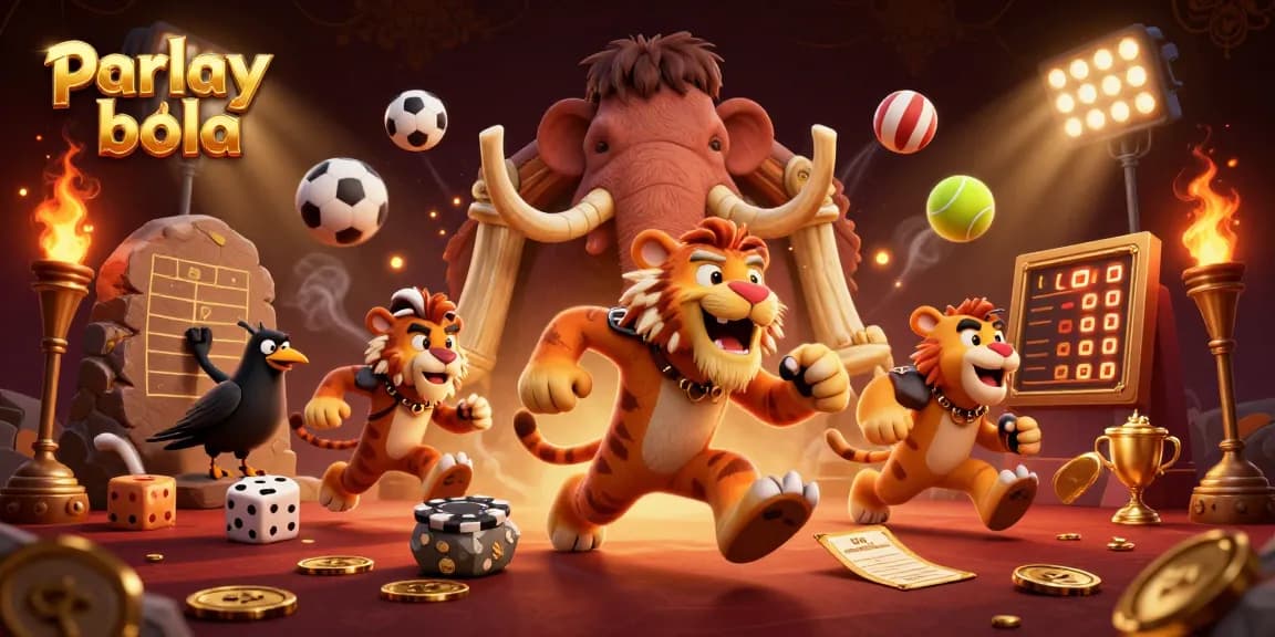 Bet on parlay bola with unique strategies in this vibrant digital illustration featuring sports elements and casino excitement.