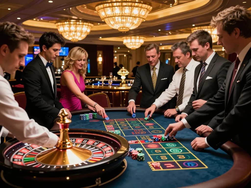 Các người chơi LUCK8 đang đặt cược vào một trò chơi roulette đầy thú vị, không khí sòng bạc sôi động.