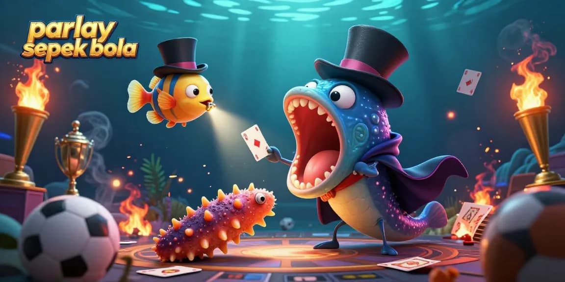 Engage in strategic parlay sepak bola bets with vibrant underwater casino elements.
