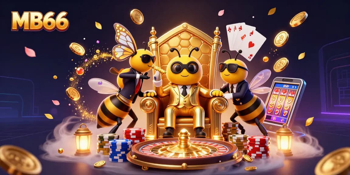 Experience exciting gameplay at MB66 with a bumblebee mob boss surrounded by treasures in a vibrant casino scene.