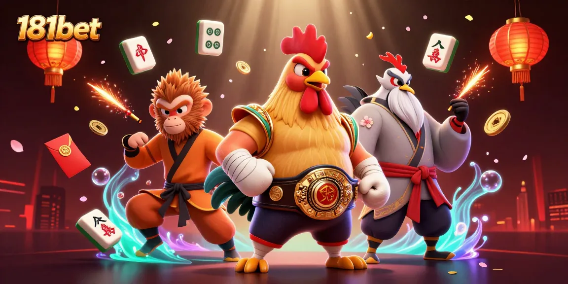 Experience thrilling gameplay at 181bet with Muay Thai rooster and martial artists, gambling elements abound.