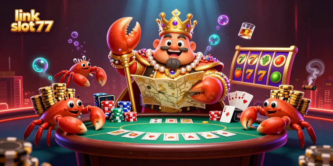 Experience thrill and excitement with link slot777 at vibrant 3D casino, featuring golden crab emperor.