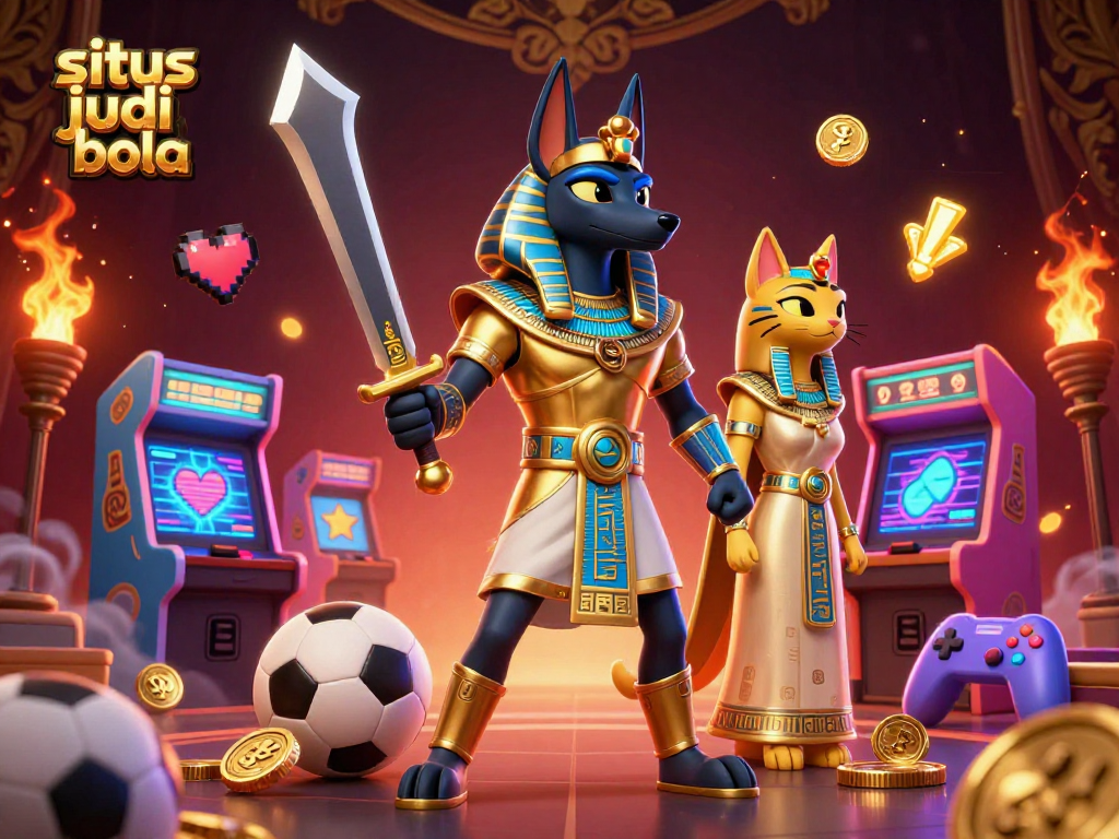 Engage in situs judi bola with dynamic sports betting action and Egyptian themed 3D illustration.