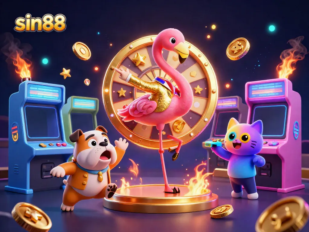 Experience exciting gameplay with sin88's vibrant casino illustration featuring dynamic characters.