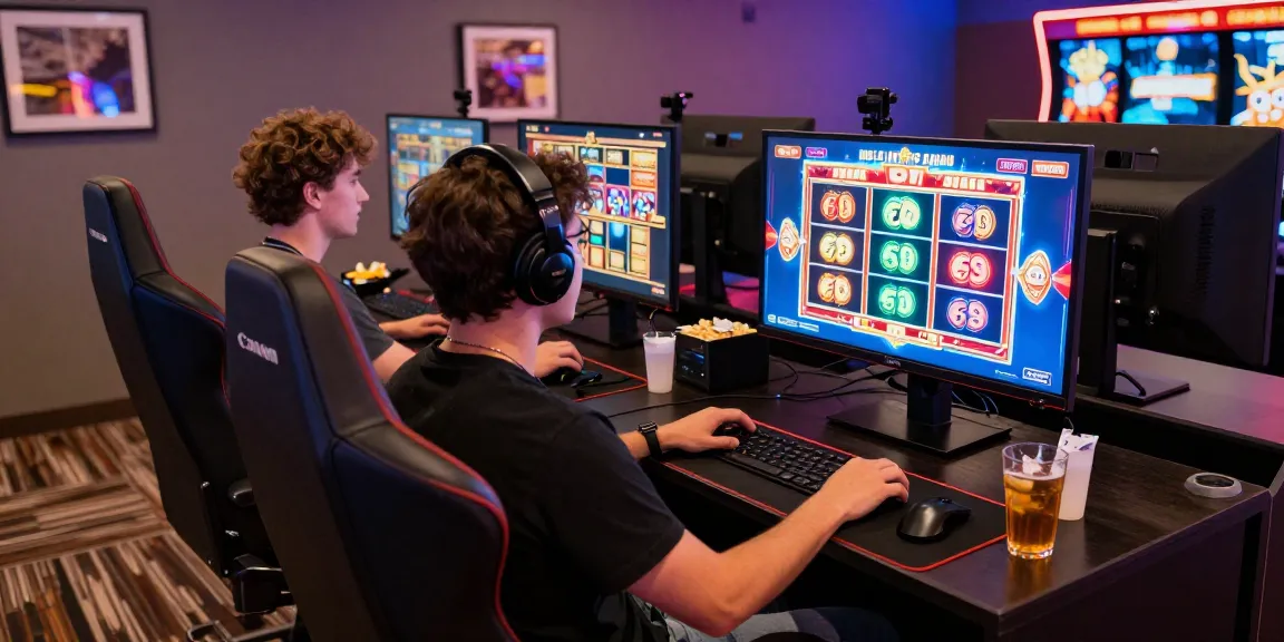 Player enjoying rokok88 rtp experience at a stylish online casino with vibrant screens and modern decor.