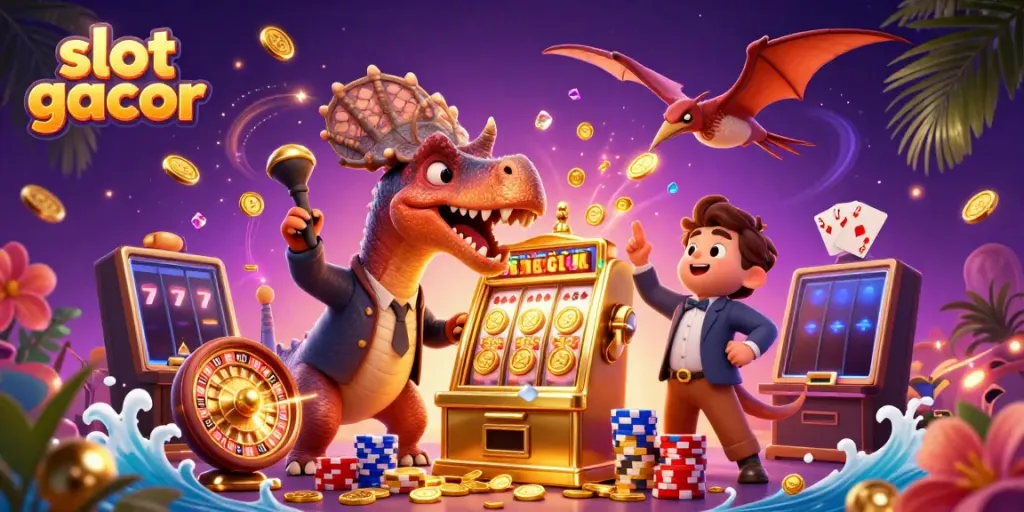 Experience thrilling gameplay with slot gacor as a cartoon pachycephalosaurus wins jackpot coins.