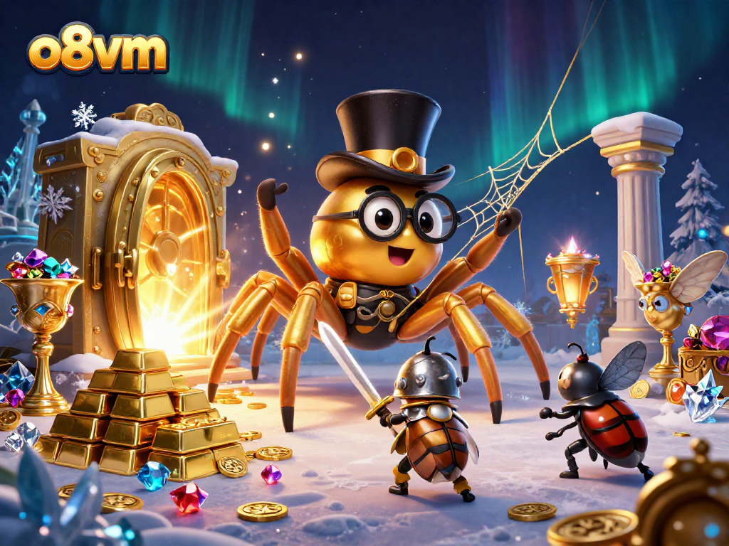 Engage with the magic of o8vm as a gold tarantula and beetle knight create treasure amidst dazzling jackpots.