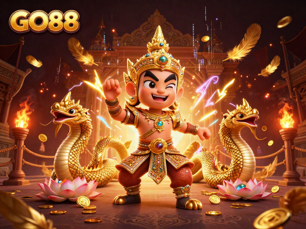 Experience the thrill of gaming with GO88's vibrant, energetic casino atmosphere illustrated.