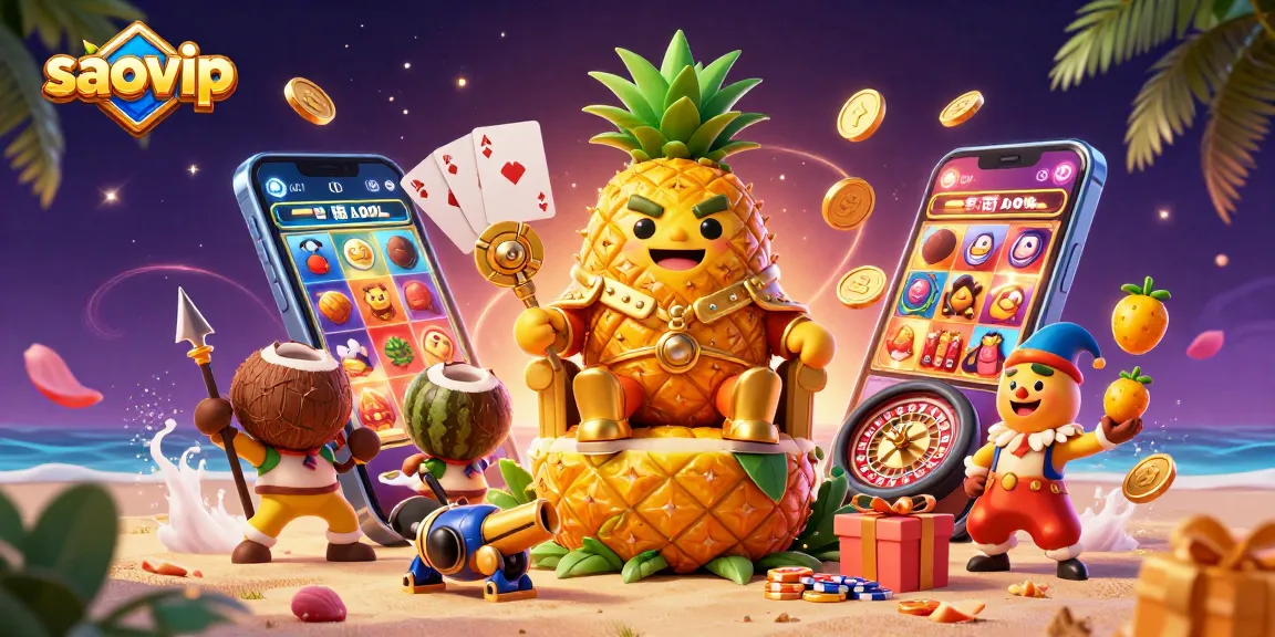 Experience thrilling gameplay with saovip's vibrant casino characters surrounded by slot games and dynamic elements.