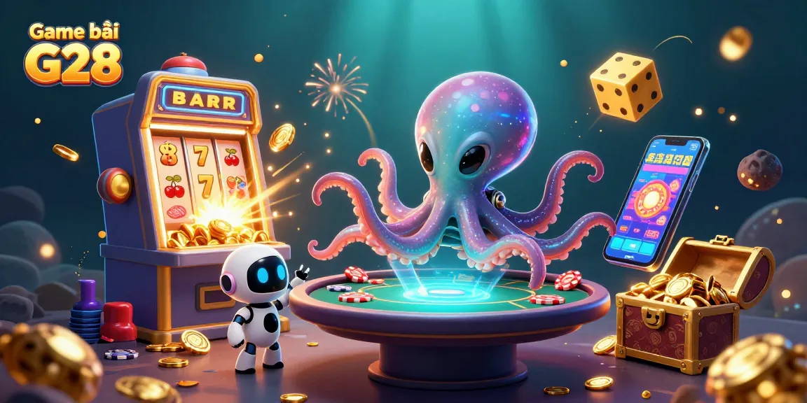 Experience Game bài G28 action with a vibrant jackpot scene featuring an alien octopus and dynamic casino elements.