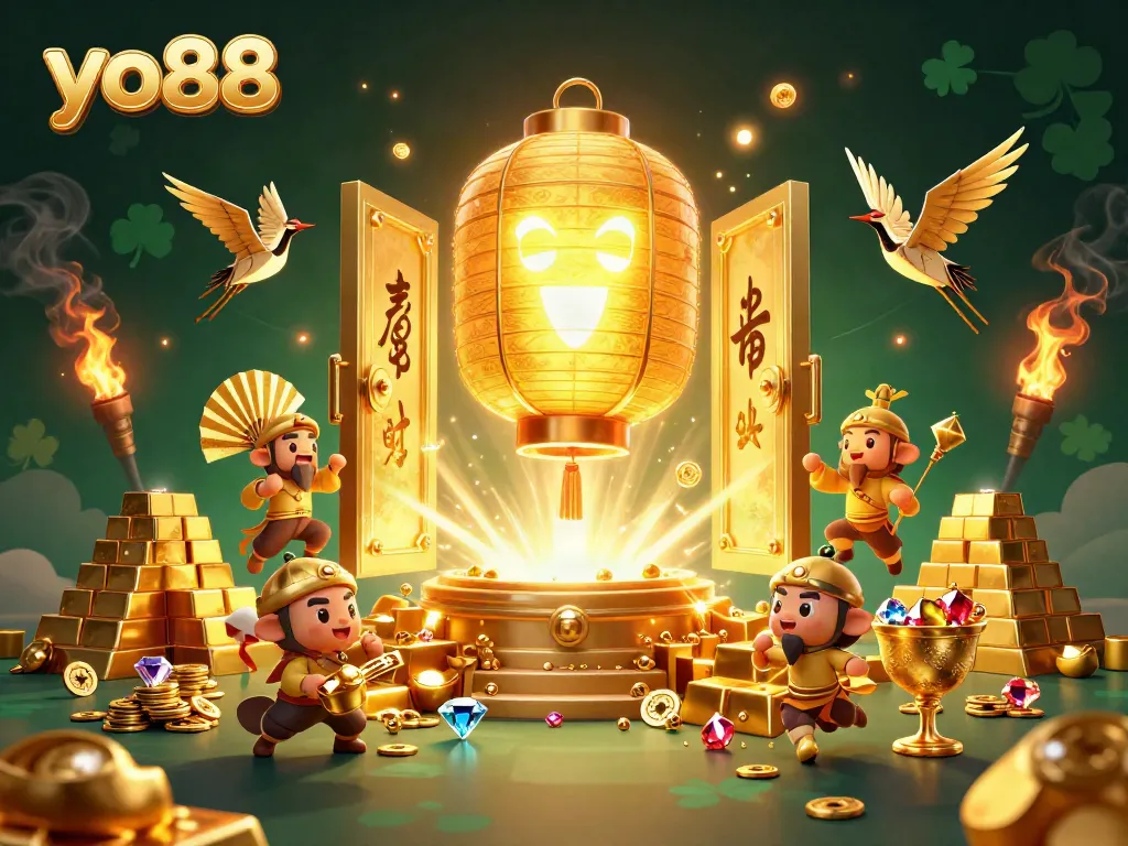 Experience thrilling wins at yo88 with vibrant characters and golden treasures in a magical casino scene.