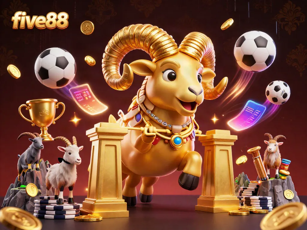 Experience exciting gaming action at five88 with a golden ram charging through a dynamic gambling scene.