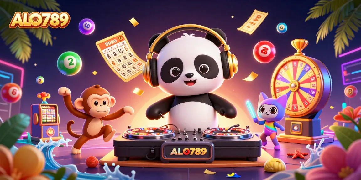 Experience the thrill of ALO789 with engaging gameplay surrounding a lively DJ panda and playful characters.