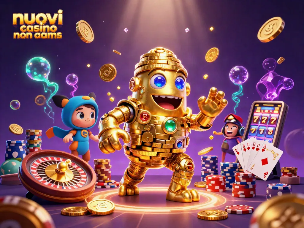Giocare ai nuovi casino non AAMS con un golem dorato tra gettoni e giochi di luci.