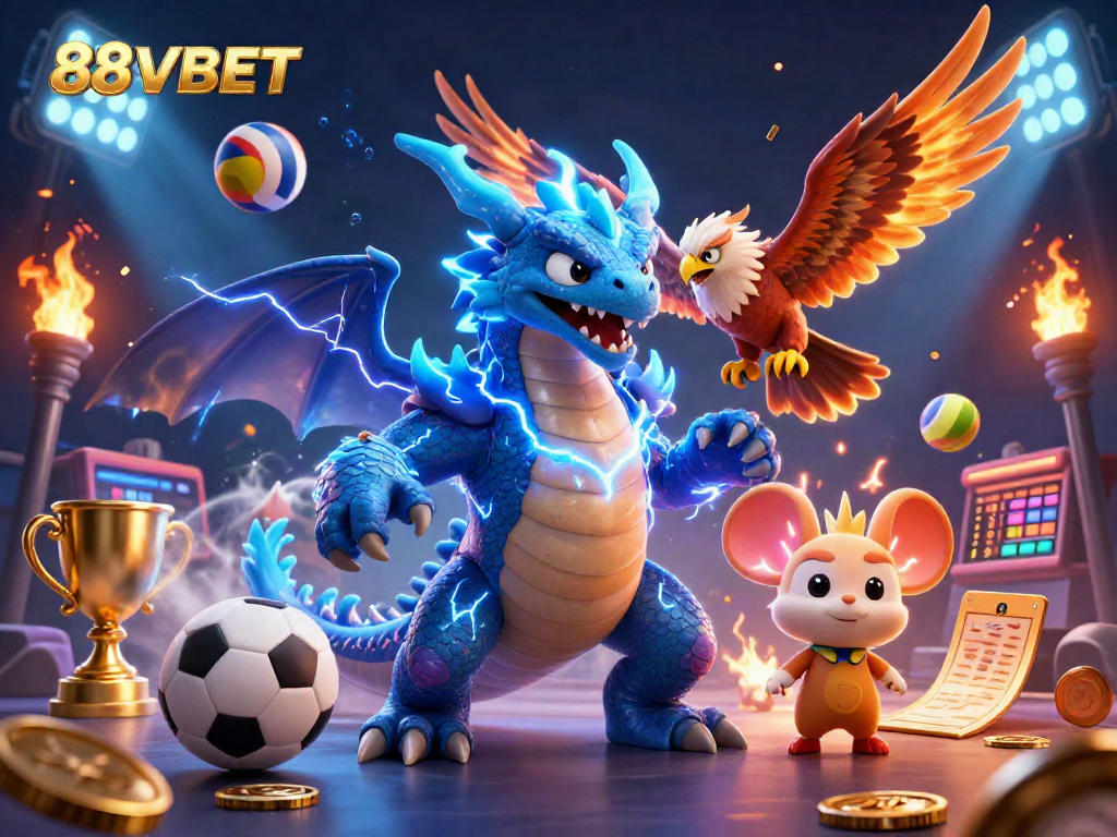 Bet on thrilling outcomes with 88VBET, featuring dynamic sports elements and powerful characters.