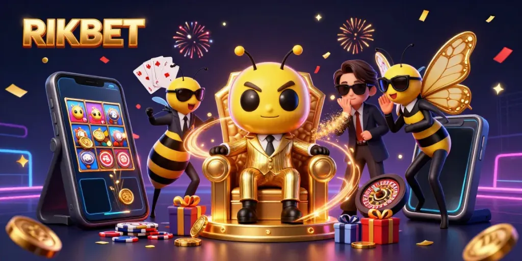 Experience thrilling gaming adventures at RIKBET, featuring a mob boss and vibrant casino elements.