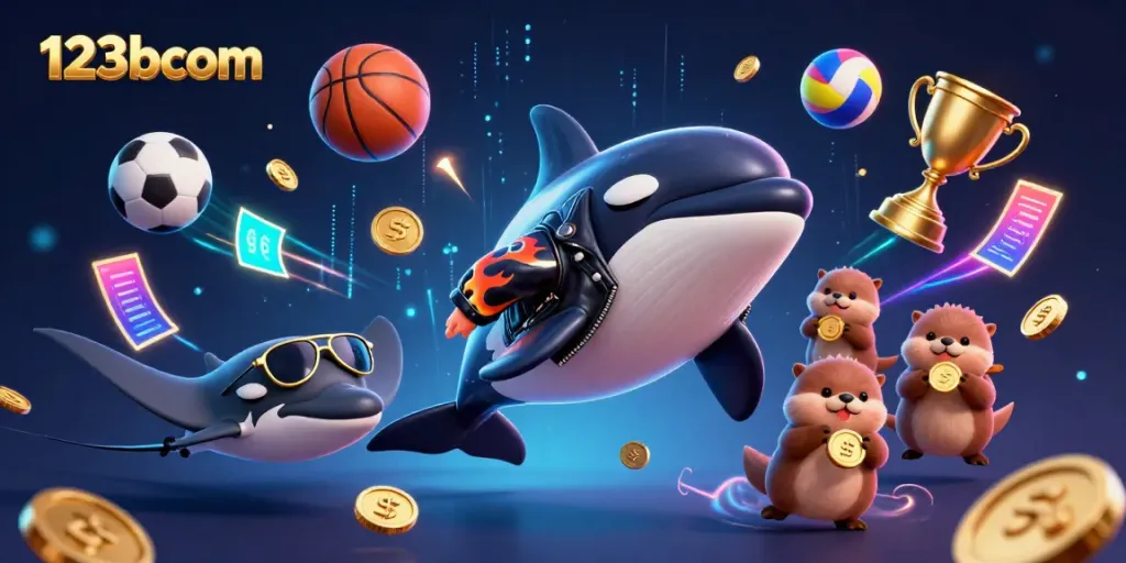 Engage with the excitement of betting at 123bcom through a vibrant casino-themed illustration.