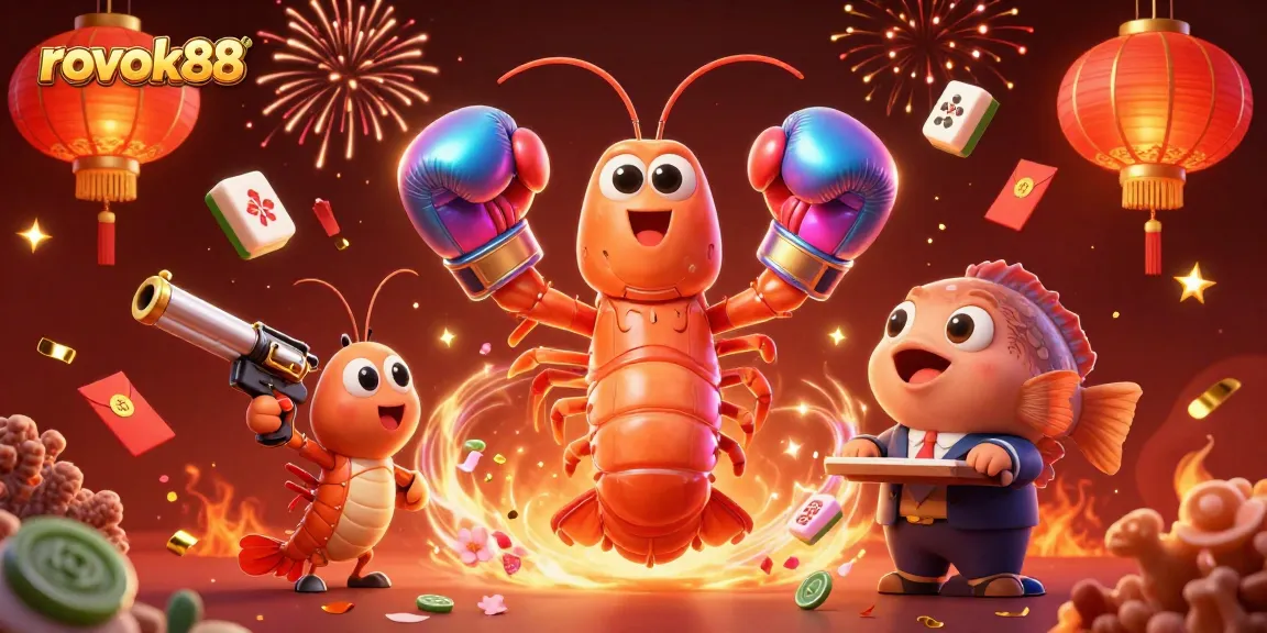 Engage with rokok88's thrilling casino atmosphere featuring vibrant characters and festive elements.