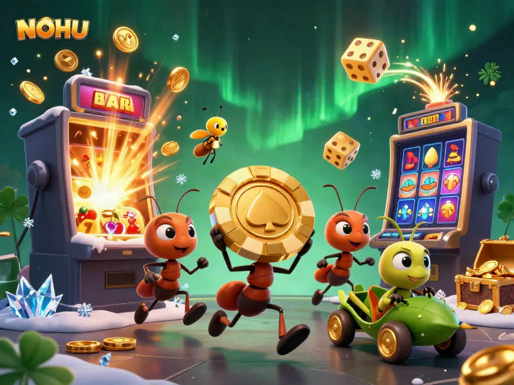 Experience thrilling jackpot excitement with NOHU, featuring a heist scene with ants and golden highlights.