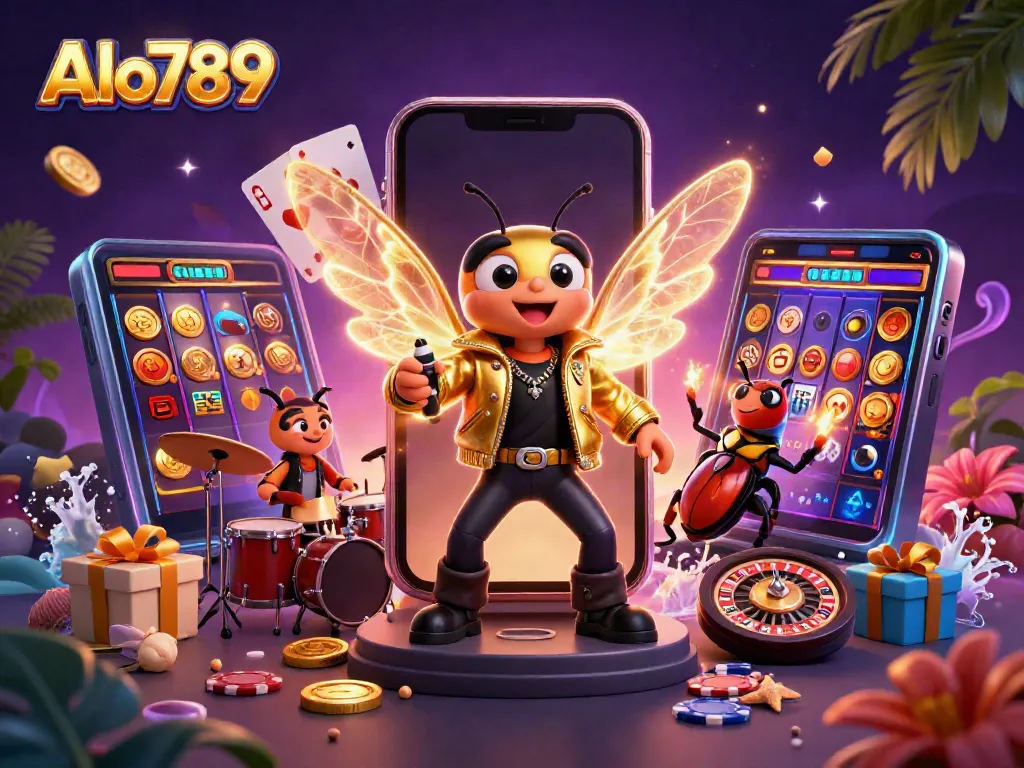 Alo789 brings exciting gambling action to life with its animated rock star characters and vibrant casino elements.