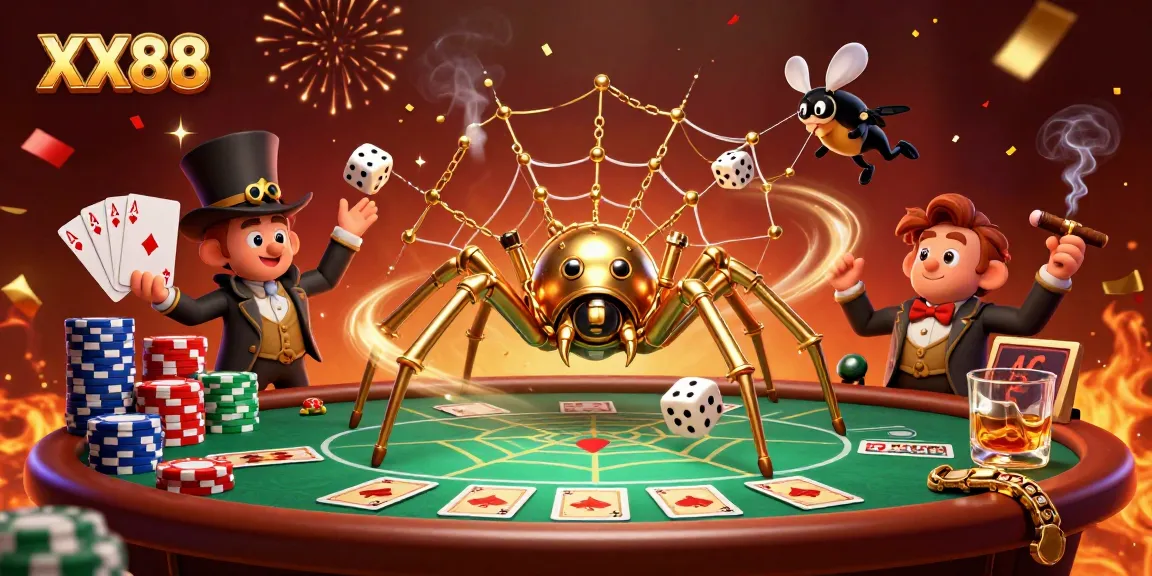 Spin to win with the captivating scene of XX 88 revealing golden poker chains and lucky dice.