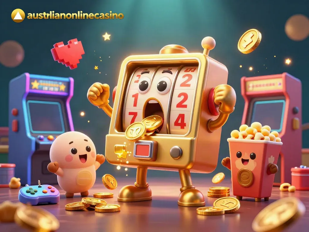 Playing slots at australianonlinecasino with golden machines and excitement.
