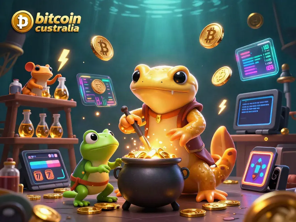 Experience the excitement of bitcoin casinos Australia with vibrant characters and crypto elements.