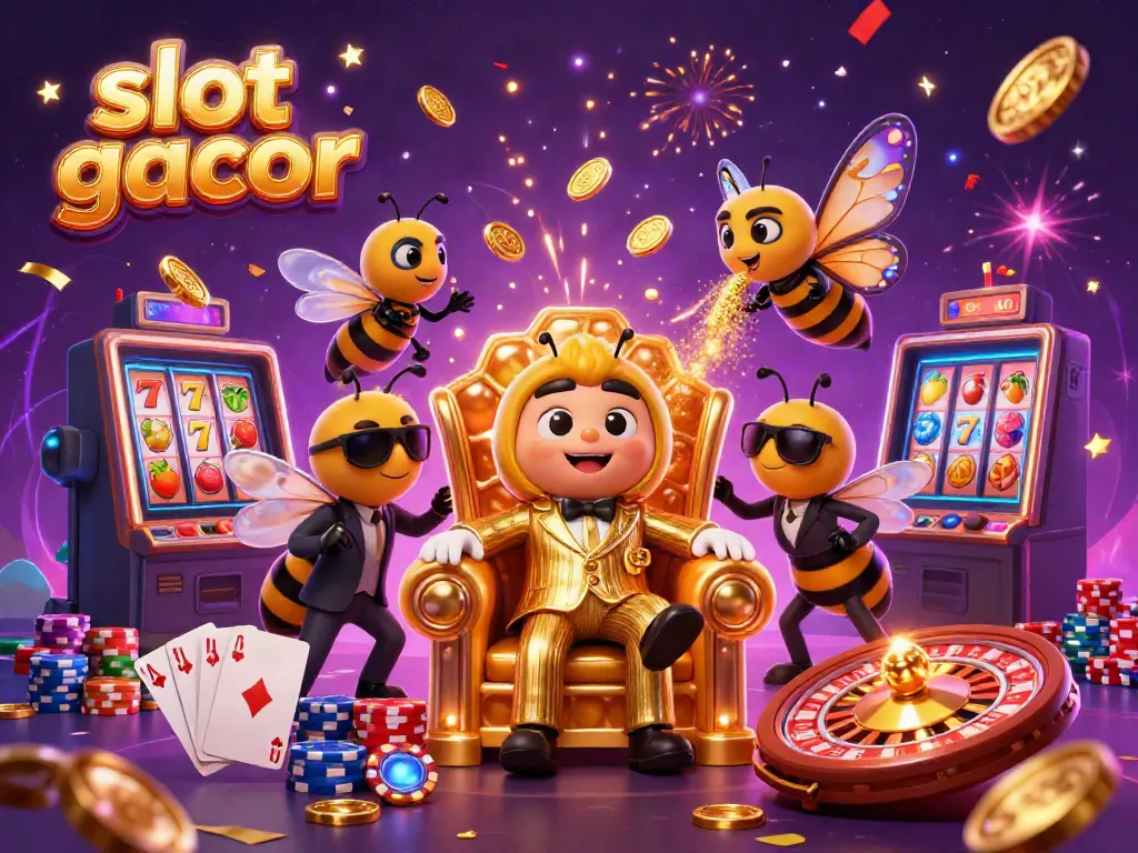 Experience thrilling wins with the slot gacor variety, featuring a bumblebee mob boss among vibrant casino elements.