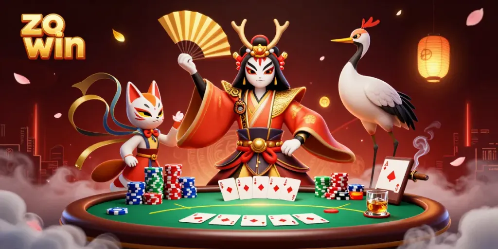 Engage in a thrilling game of chance with zo win, depicted through a dynamic scene of vibrant casino action.