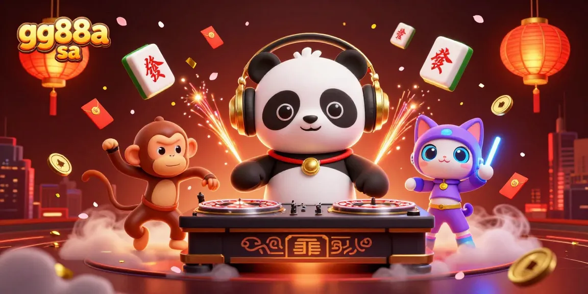 Engaging scene with gg88a sa characters like DJ panda spinning roulette wheels, perfect for gaming excitement.