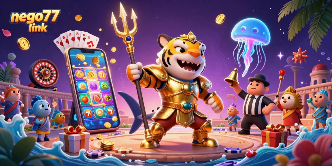 Play exciting slots with the nego77 link, featuring a vibrant underwater colosseum scene.