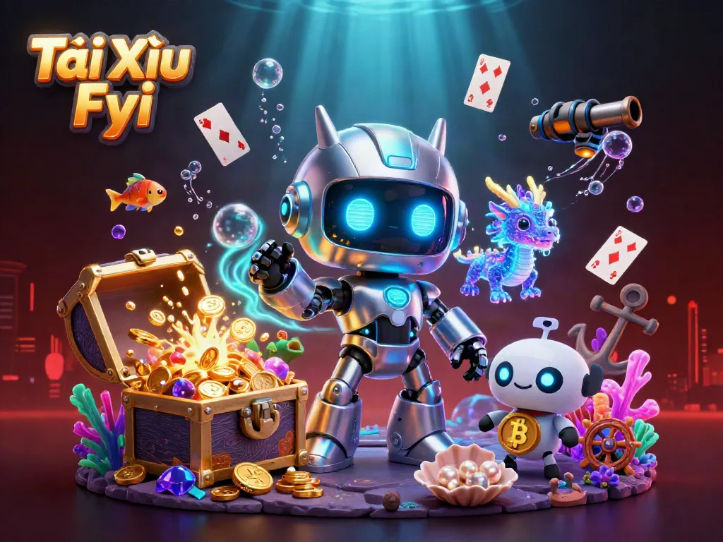 Experience thrilling Tài Xỉu Fyi gameplay in a vibrant 3D digital casino setting filled with excitement!